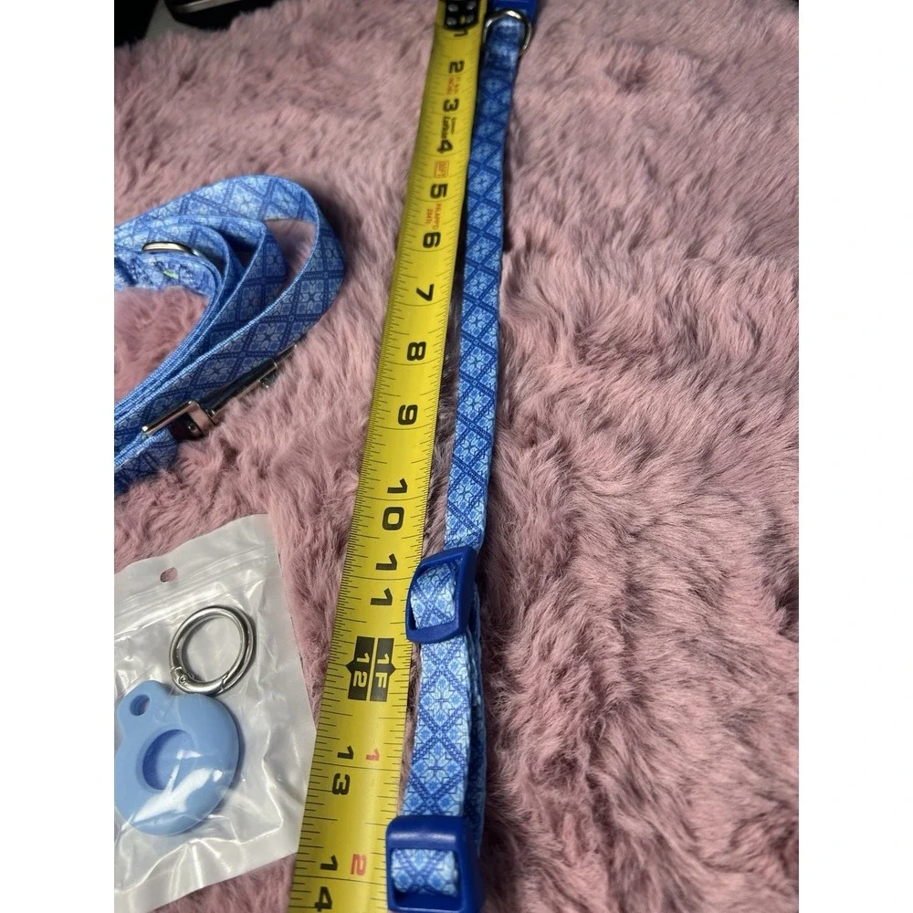 SMALL Moonpet Dog Collar with Leash & Airtag Holder‎ Case Set, Blue Lattice New
